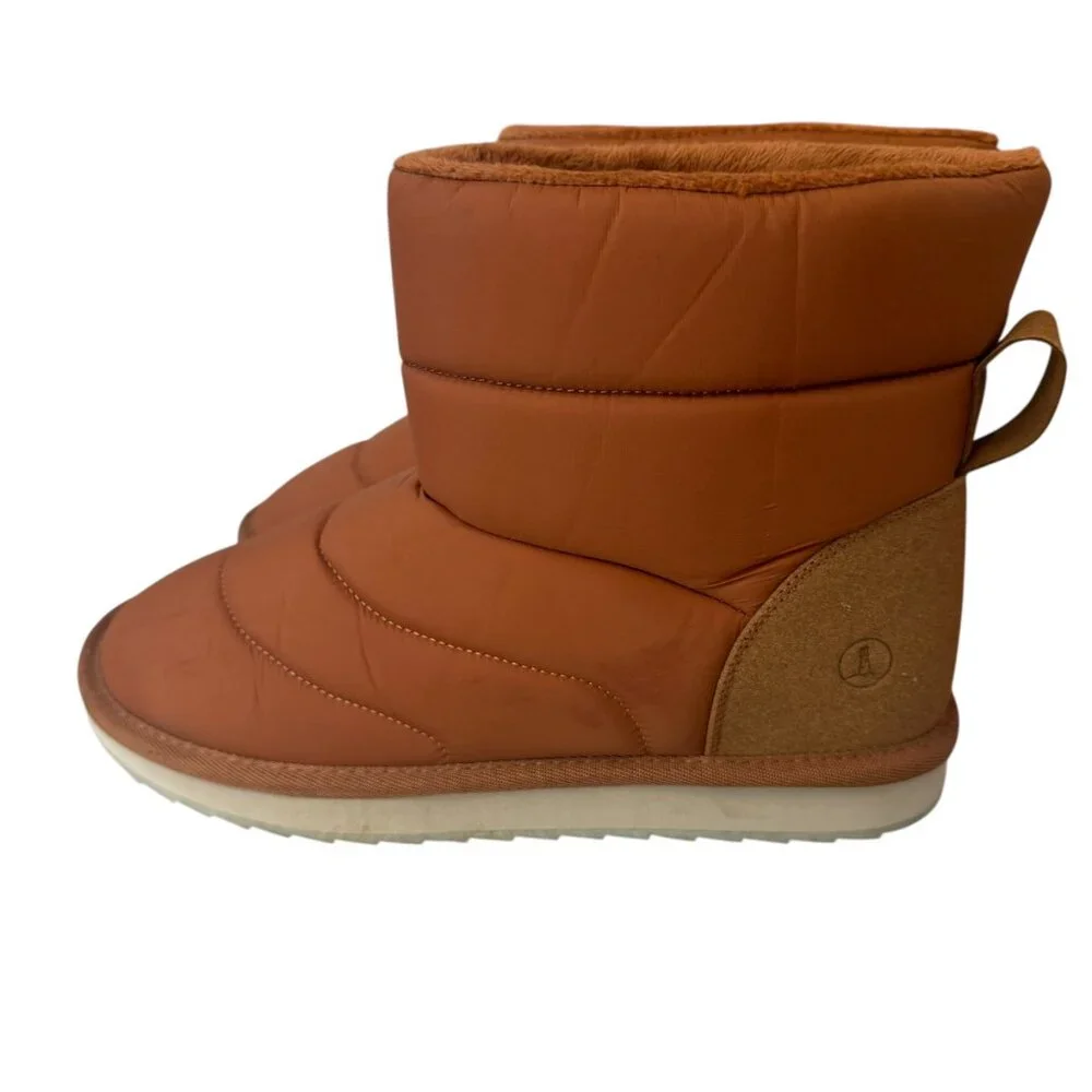 Lands End Puffer Padded Slip On Cognac Brown Ankle Snow Winter Boots Women's 9B